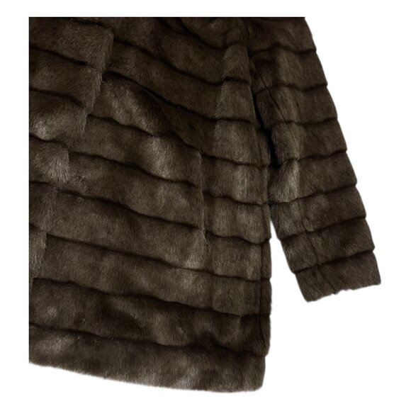 ANNE KLEIN Faux Fur Luxury Designer Brown Winter Casual Glam Coat Womens Large - Picture 6 of 6
